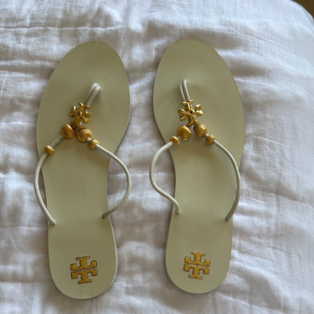 Tory Burch White and Gold Women's Sandals